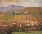 Egon Schiele Village with Mountain (mk12) oil painting reproduction